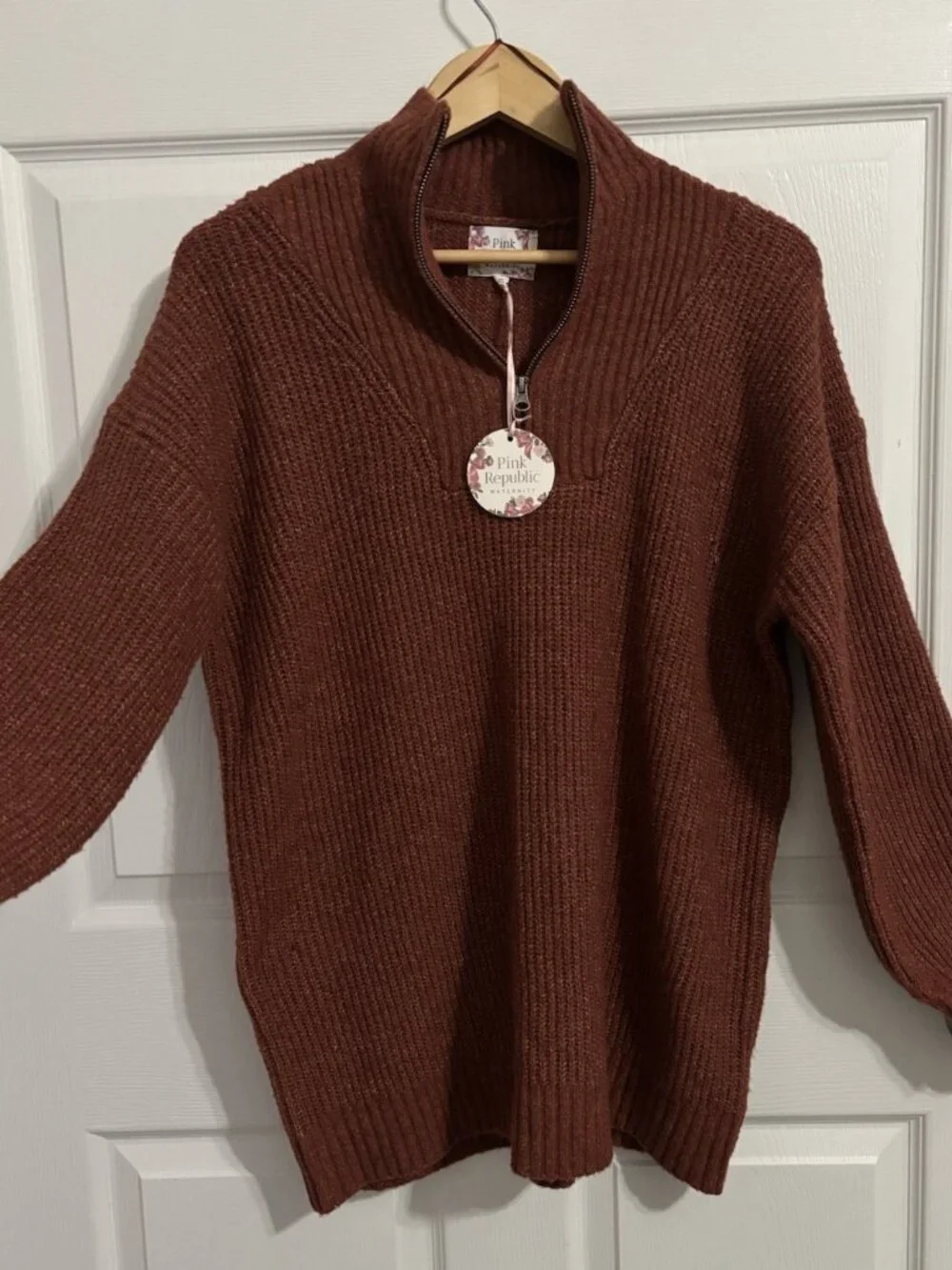 NWT Pink Republic Maternity Sweater 1/4 Zip Drop Sleeve Polyester Spandex Sz XL - Picture 1 of 5
